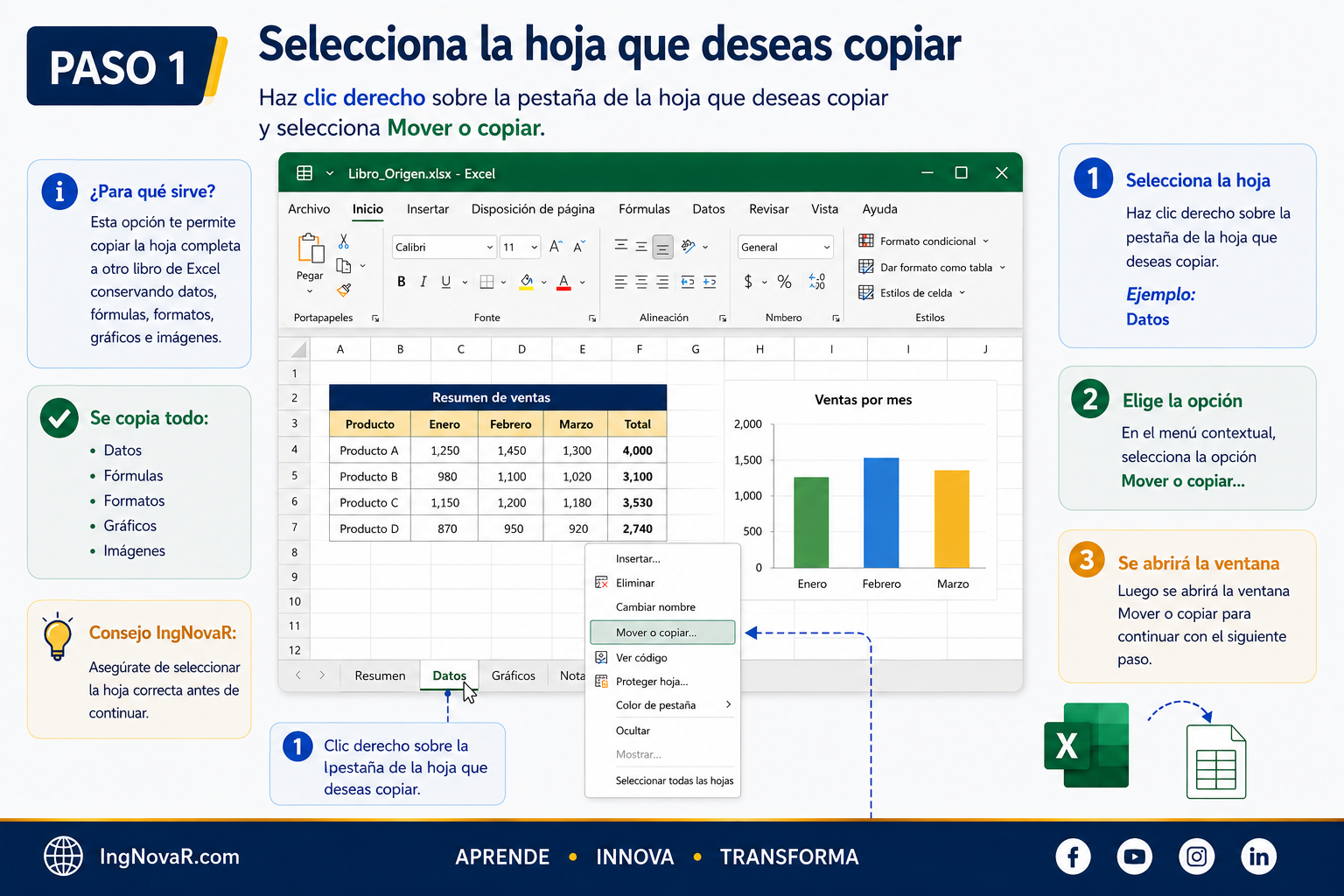 Seleccionar Mover o copiar en una hoja de Excel