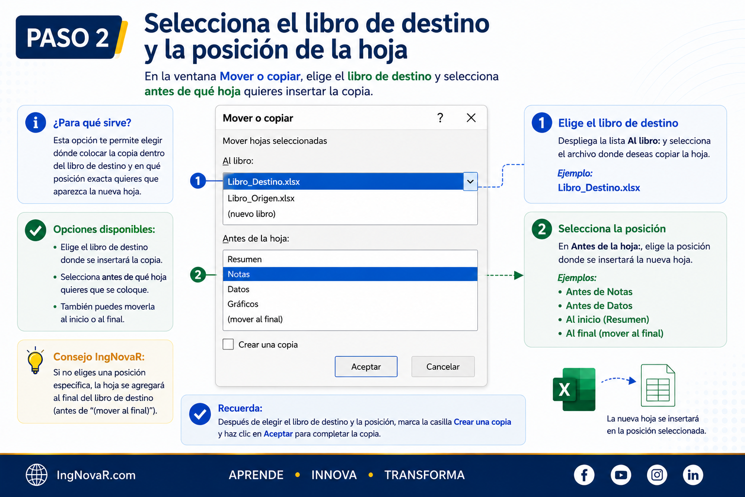 Seleccionar libro de destino para copiar una hoja de Excel