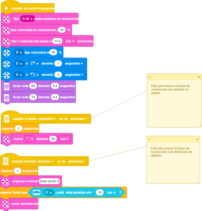 Programación en SPIKE Prime que compara detener la Base motriz por distancia programada y mediante Sensor de distancia