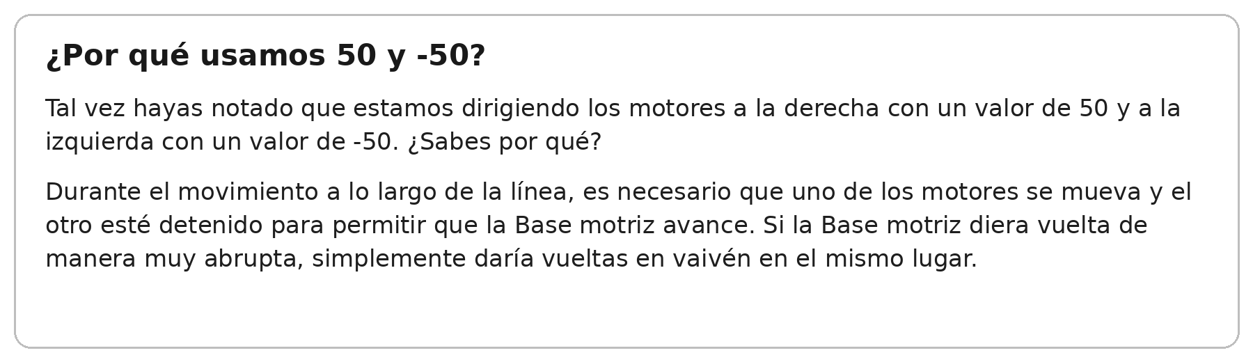 Explicación de los valores de dirección 50 y menos 50