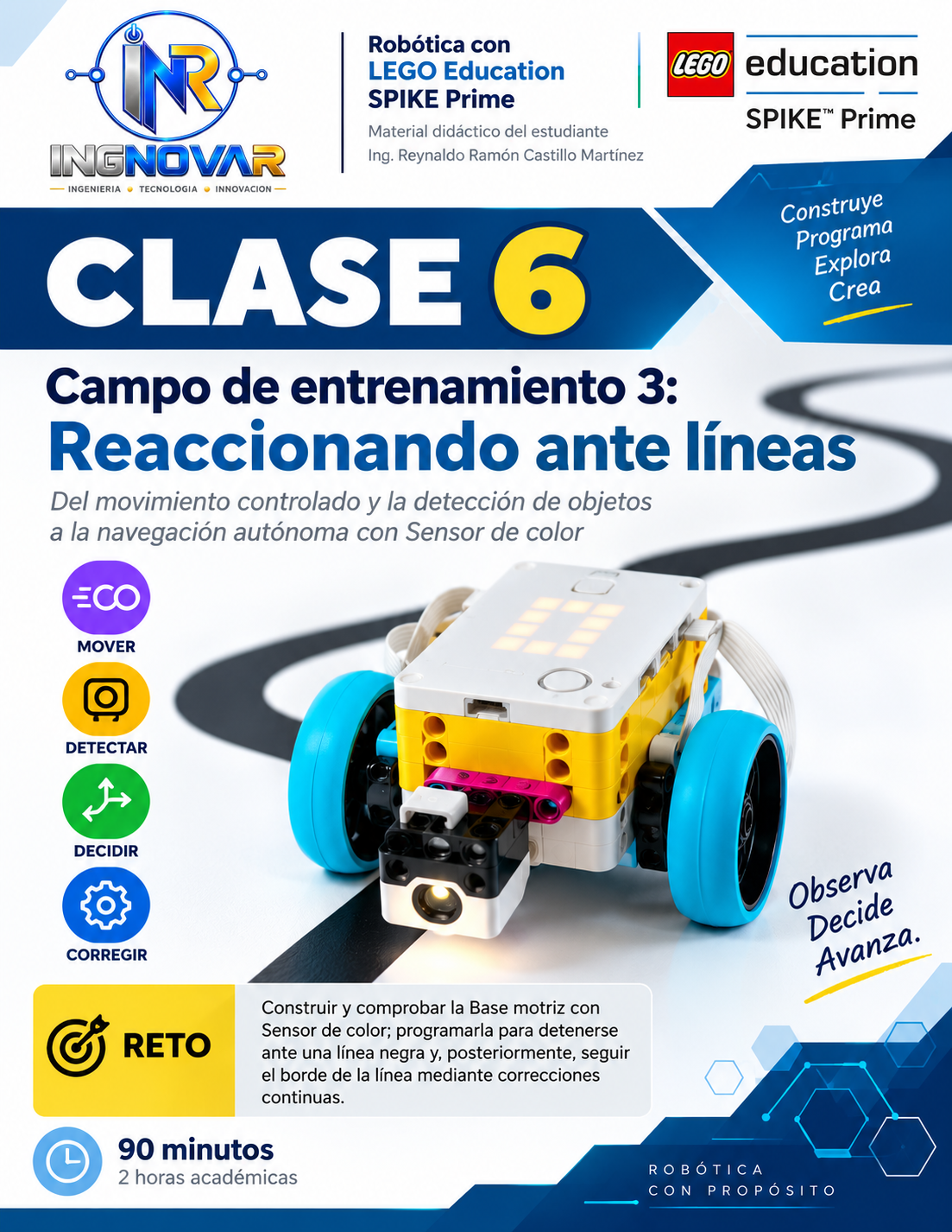 Portada de la Clase 6 Reaccionando ante líneas con LEGO SPIKE Prime