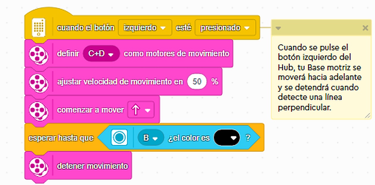 Programa para detener los motores C y D cuando el sensor B detecta negro